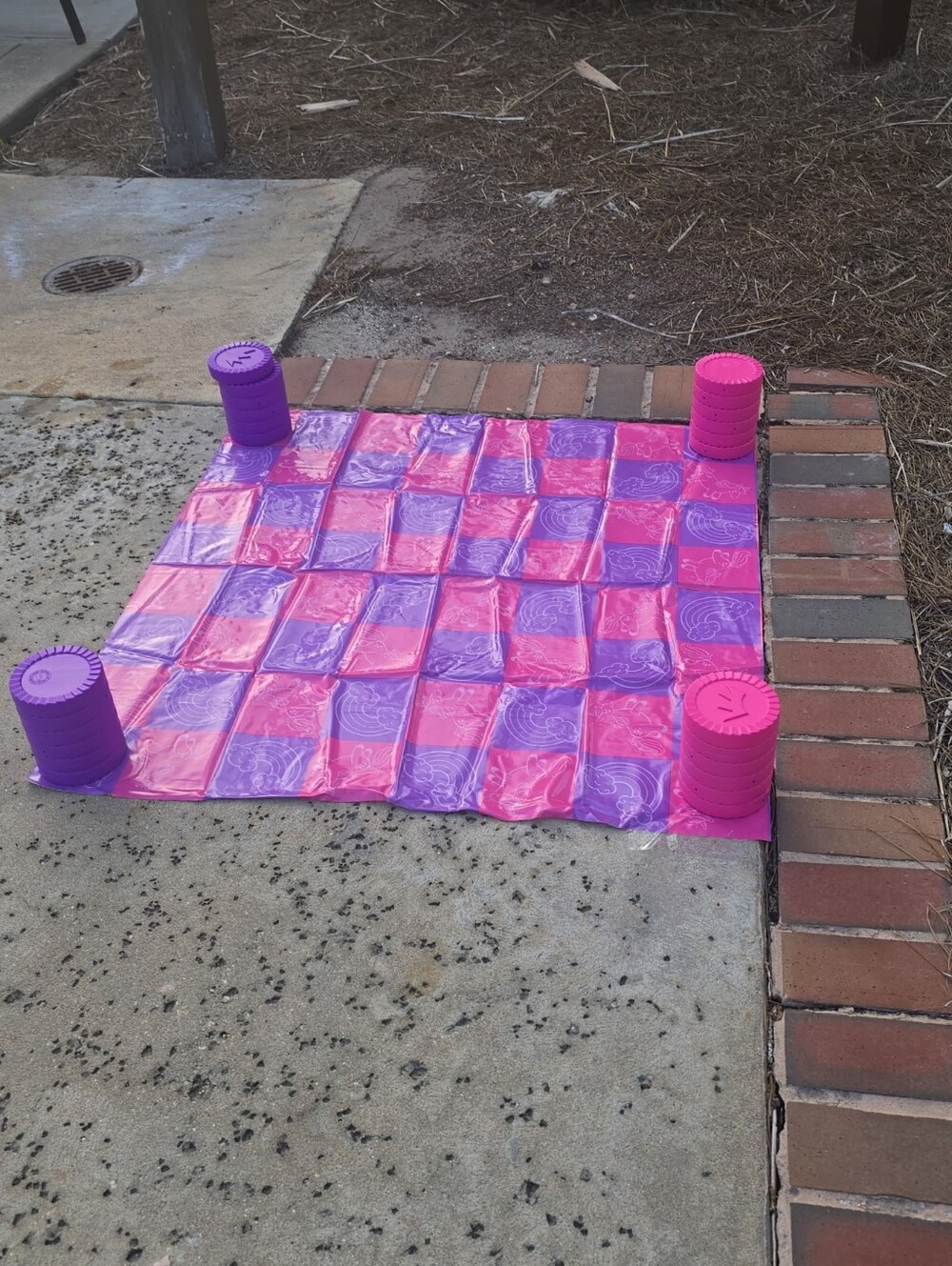 Pink and Purple Checker Game Mat with Stacking Pieces